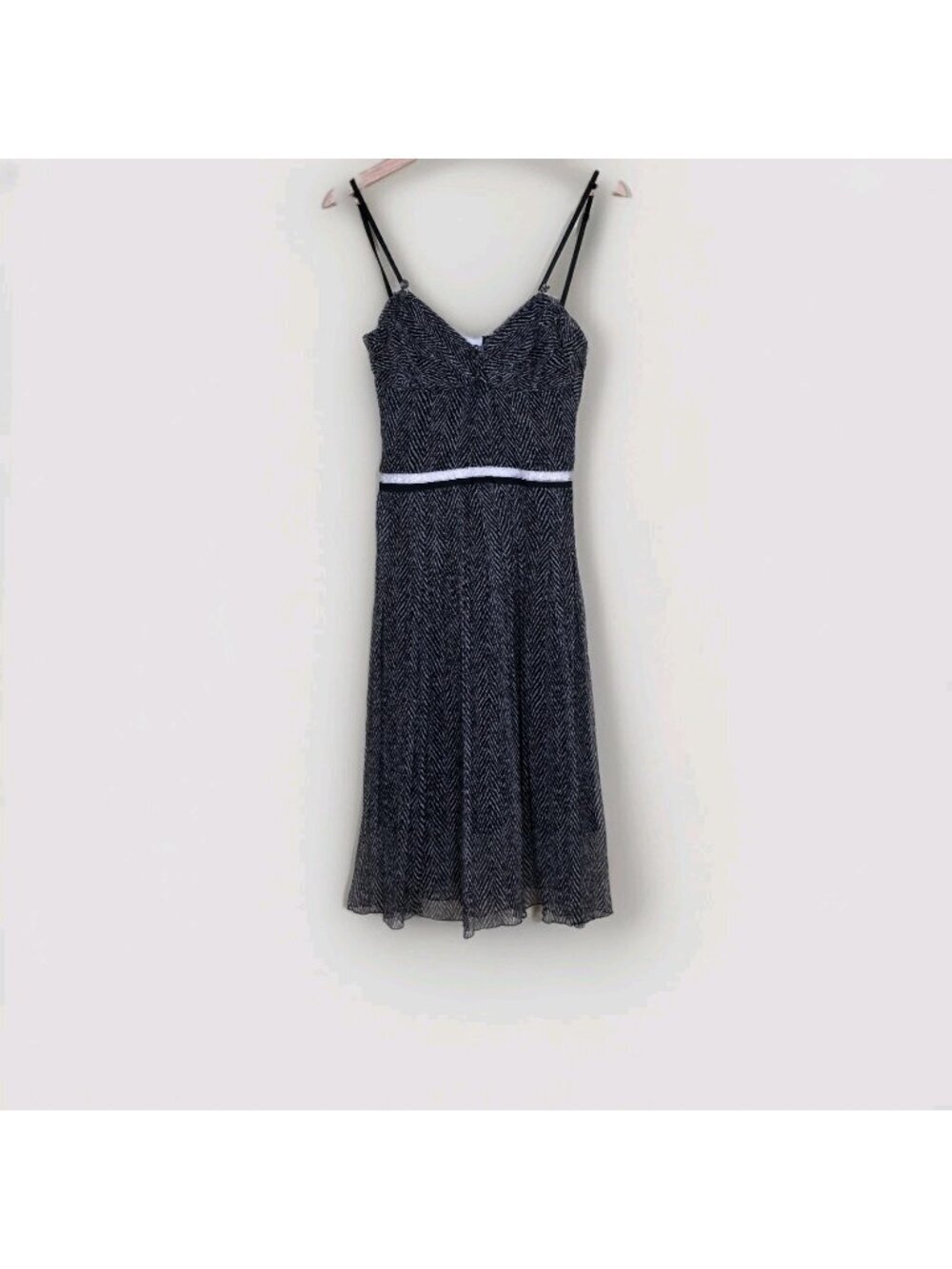 Vtg LM Lulu Paris Silk Chiffon Dress S Lined Bow Belt Herringbone France Romance - Picture 1 of 16